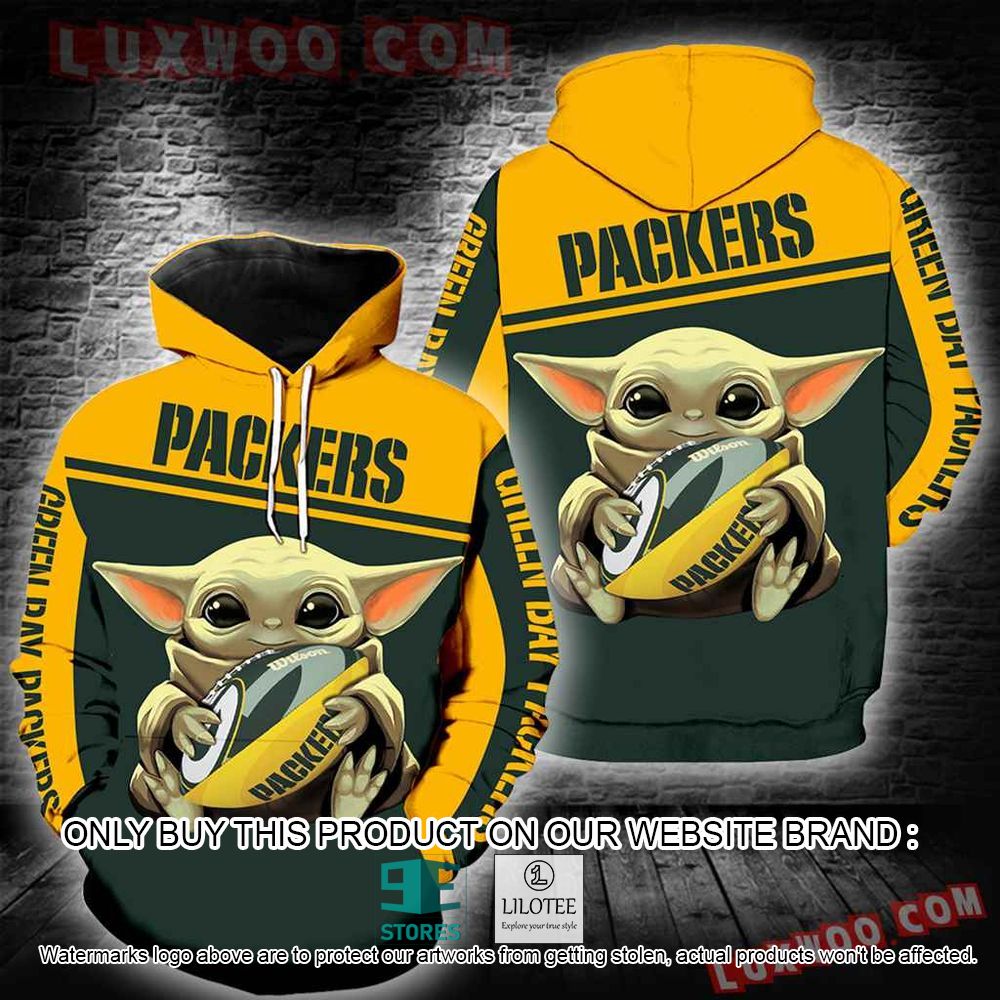 NFL Green Bay Packers Baby Yoda Hug Ball 3D Hoodie - LIMITED EDITION 10
