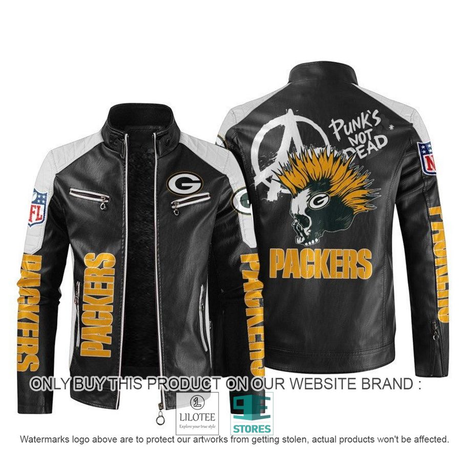 NFL Green Bay Packers Punk's Not Dead Skull Block Leather Jacket - LIMITED EDITION 10