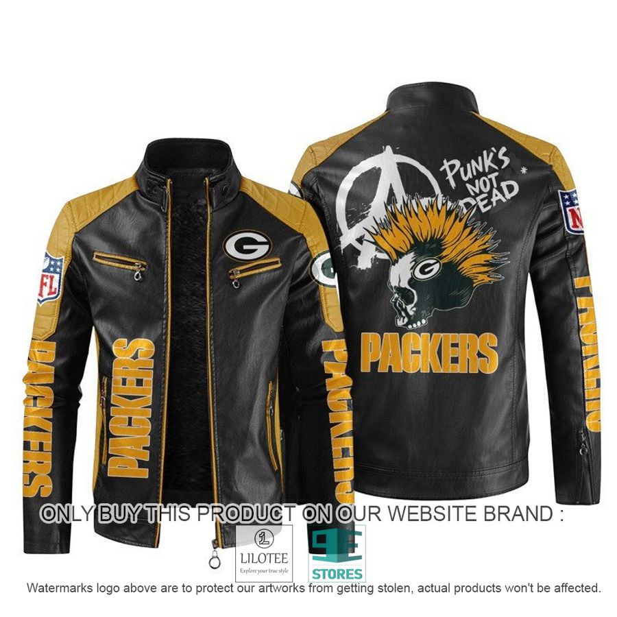 NFL Green Bay Packers Punk's Not Dead Skull Block Leather Jacket - LIMITED EDITION 5 NFL Green Bay Packers Punk's Not Dead Skull Block Leather Jacket - LIMITED EDITION - Image 5