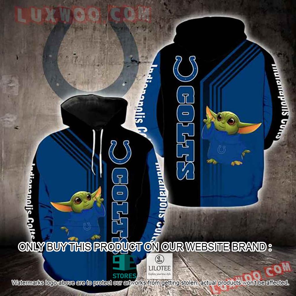 NFL Indianapolis Colts Baby Yoda Blue Black 3D Hoodie - LIMITED EDITION 10