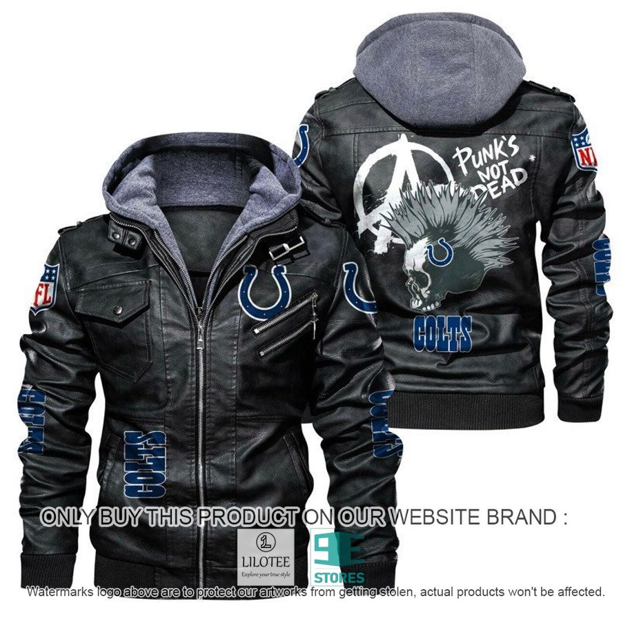 NFL Indianapolis Colts Punk's Not Dead Skull Leather Jacket - LIMITED EDITION 4