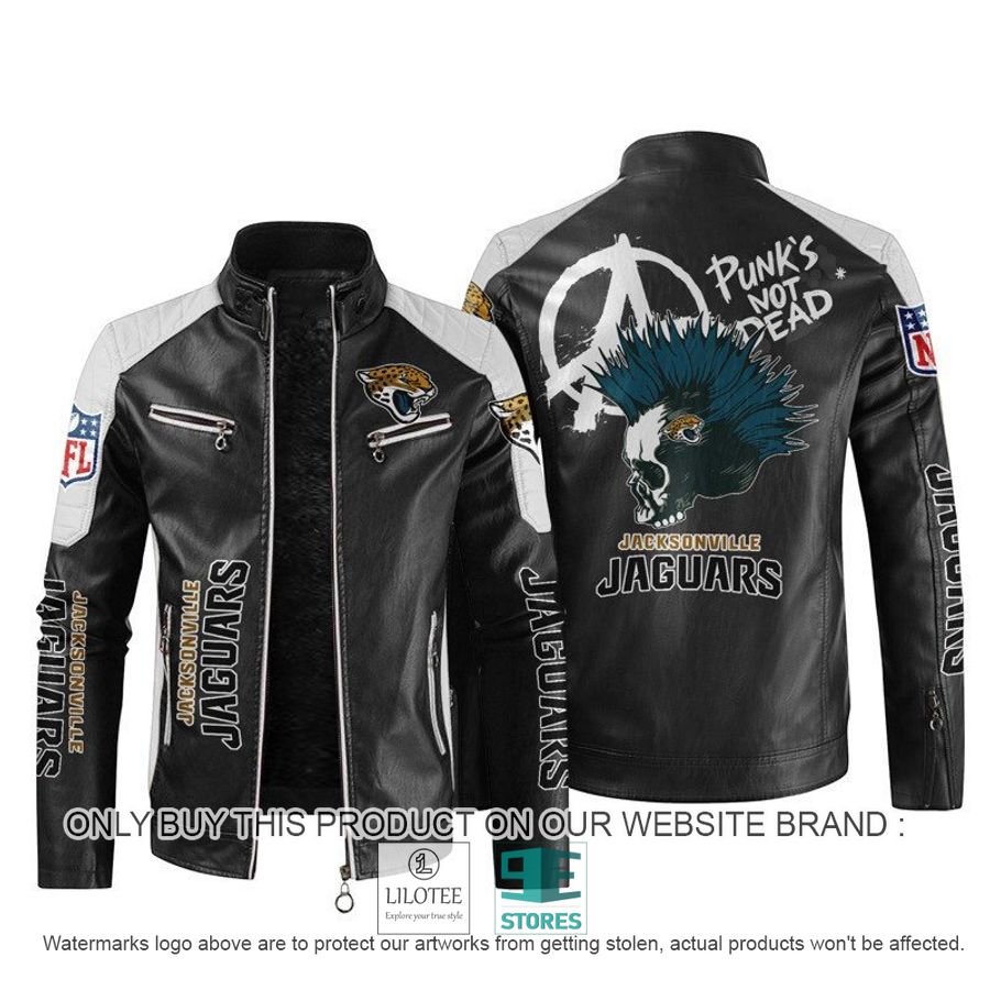 NFL Jacksonville Jaguar Punk's Not Dead Skull Block Leather Jacket - LIMITED EDITION 10