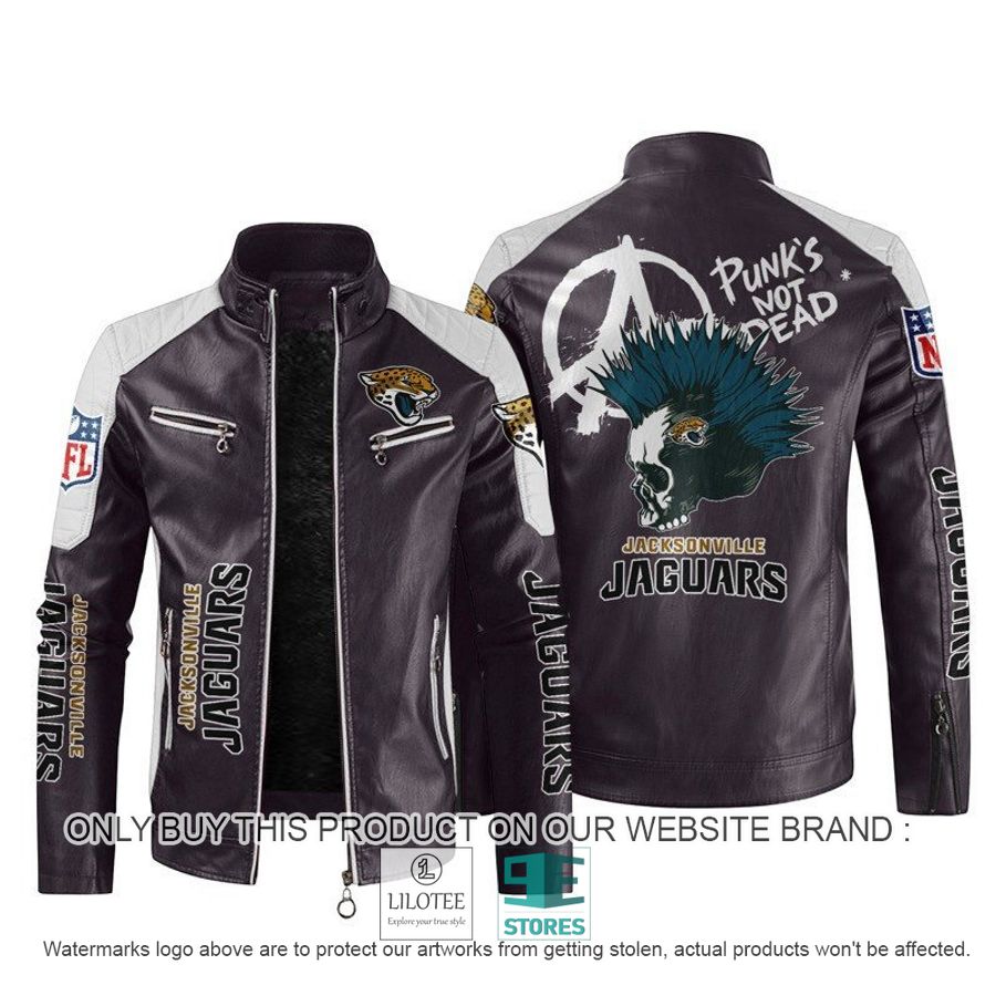 Alternative view of NFL Jacksonville Jaguar Punk's Not Dead Skull Block Leather Jacket - LIMITED EDITION