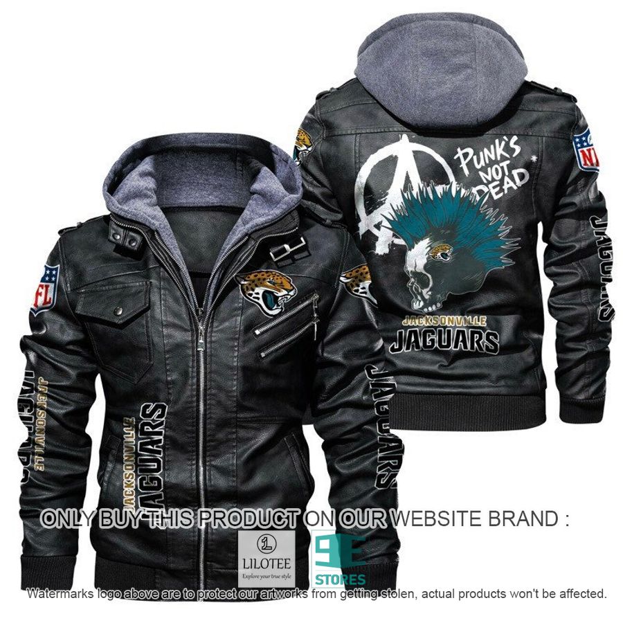 NFL Jacksonville Jaguars Punk's Not Dead Skull Leather Jacket - LIMITED EDITION 4