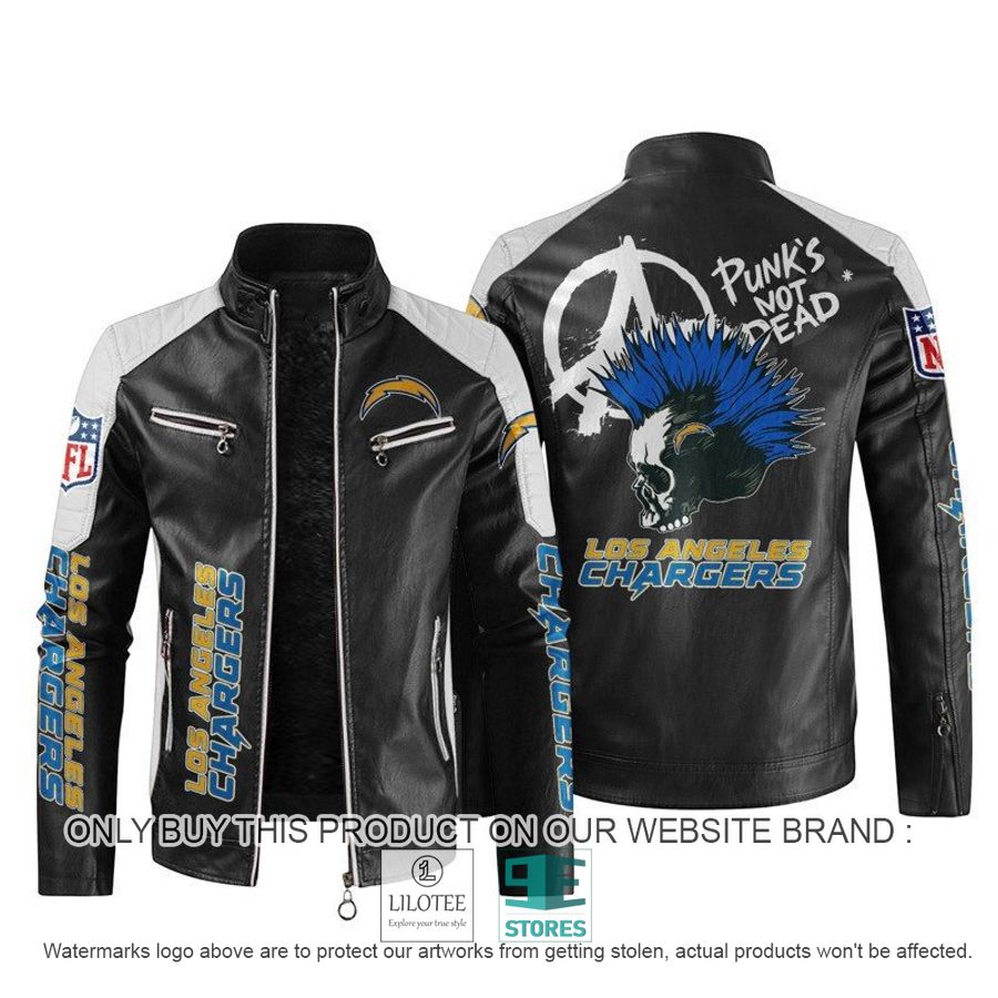 NFL Los Angeles Chargers Punk's Not Dead Skull Block Leather Jacket - LIMITED EDITION 10