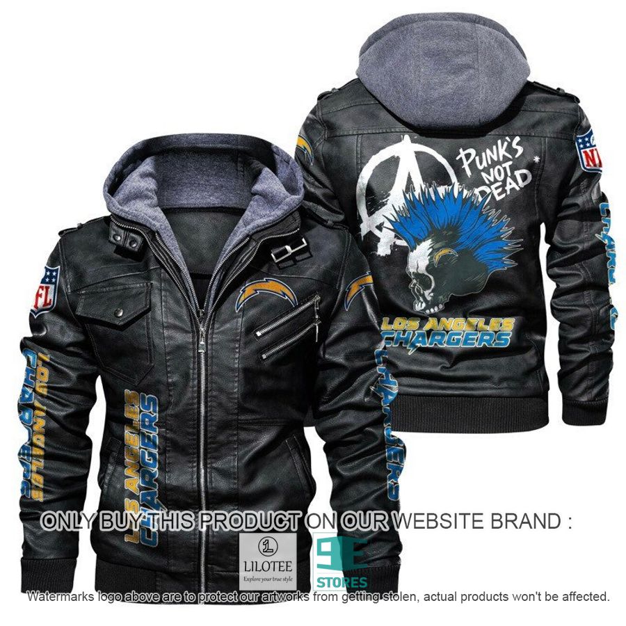 NFL Los Angeles Chargers Punk's Not Dead Skull Leather Jacket - LIMITED EDITION 5