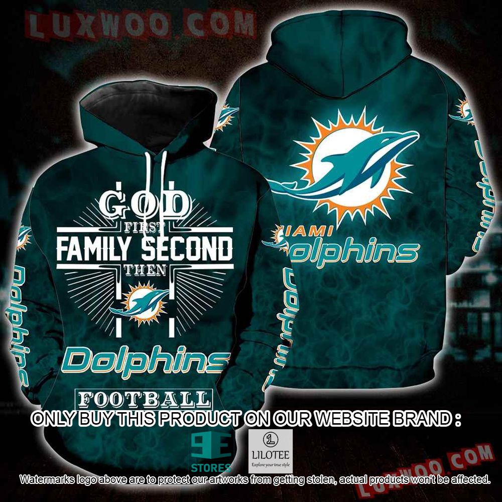 NFL Miami Dolphins God First Family Second Football 3D Hoodie - LIMITED EDITION 10