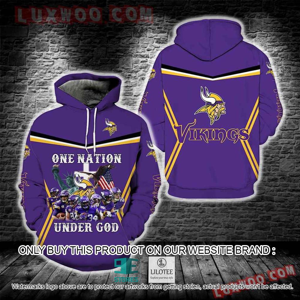 NFL Minnesota Vikings One Nation Under God Purple 3D Hoodie - LIMITED EDITION 10