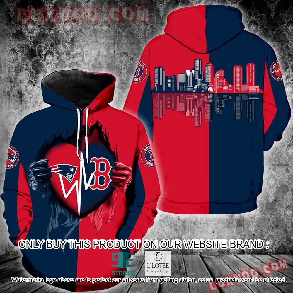 NFL New England Patriots And Boston Red Sox Navy Red 3D Hoodie - LIMITED EDITION 11