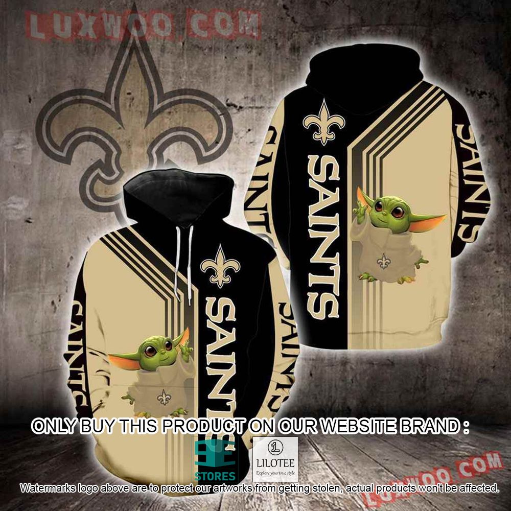 NFL New Orleans Saints Baby Yoda Yellow Black 3D Hoodie - LIMITED EDITION 11