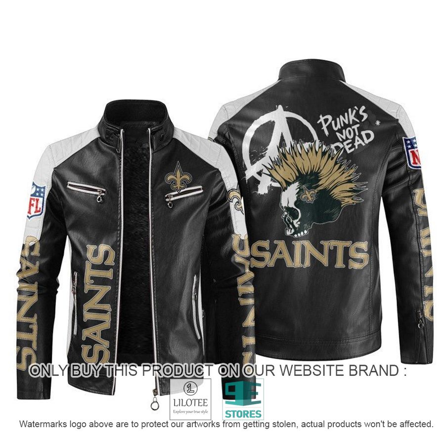 NFL New Orleans Saints Punk's Not Dead Skull Block Leather Jacket - LIMITED EDITION 11