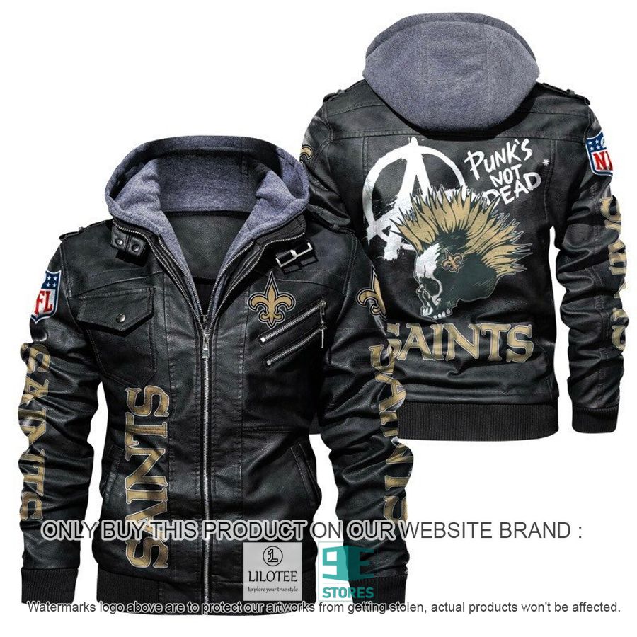 NFL New Orleans Saints Punk's Not Dead Skull Leather Jacket - LIMITED EDITION 4