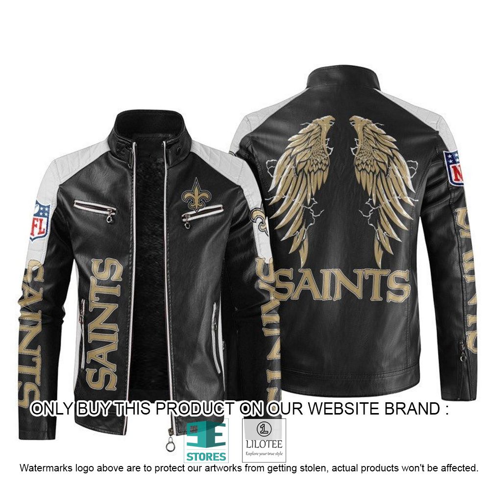 NFL New Orleans Saints Wings Motor Block Leather Jacket - LIMITED EDITION 10