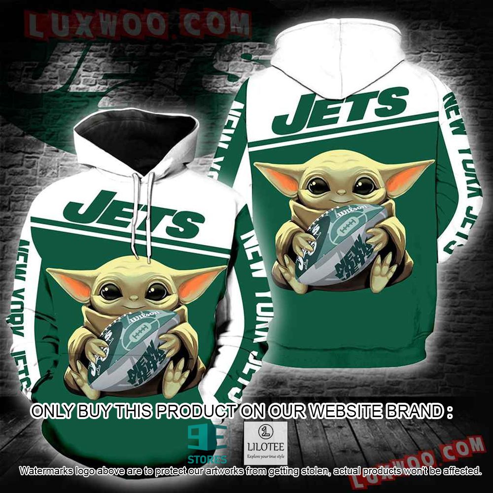 NFL New York Jets Baby Yoda Green White 3D Hoodie - LIMITED EDITION 10