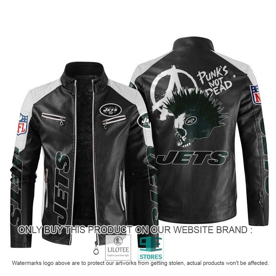 NFL New York Jets Punk's Not Dead Skull Block Leather Jacket - LIMITED EDITION 11