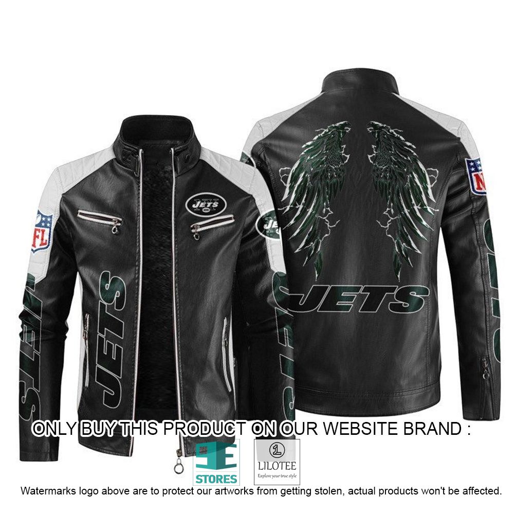 NFL New York Jets Wings Motor Block Leather Jacket - LIMITED EDITION 10