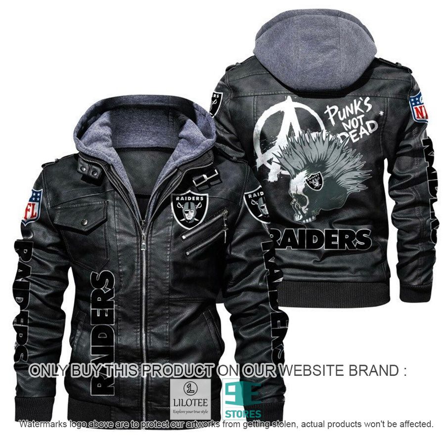 NFL Oakland Raiders Punk's Not Dead Skull Leather Jacket - LIMITED EDITION 5
