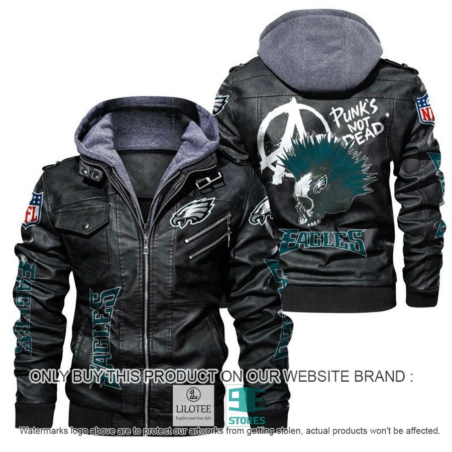 NFL Philadelphia Eagles Punk's Not Dead Skull Leather Jacket - LIMITED EDITION 4