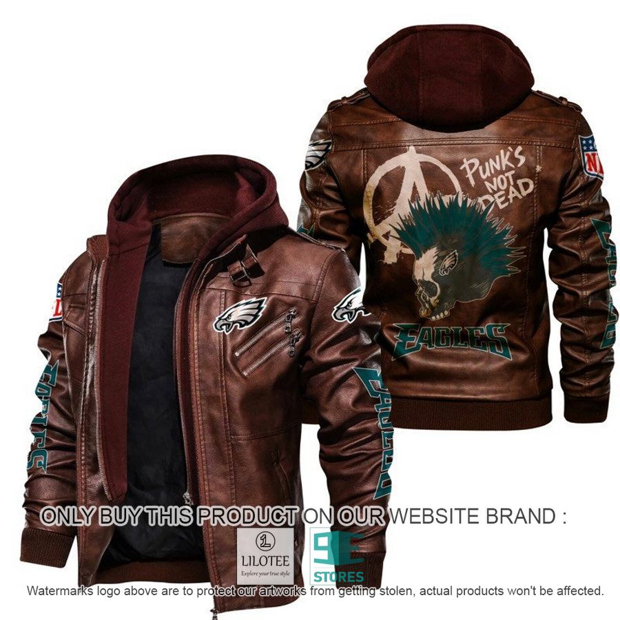 Alternative view of NFL Philadelphia Eagles Punk's Not Dead Skull Leather Jacket - LIMITED EDITION