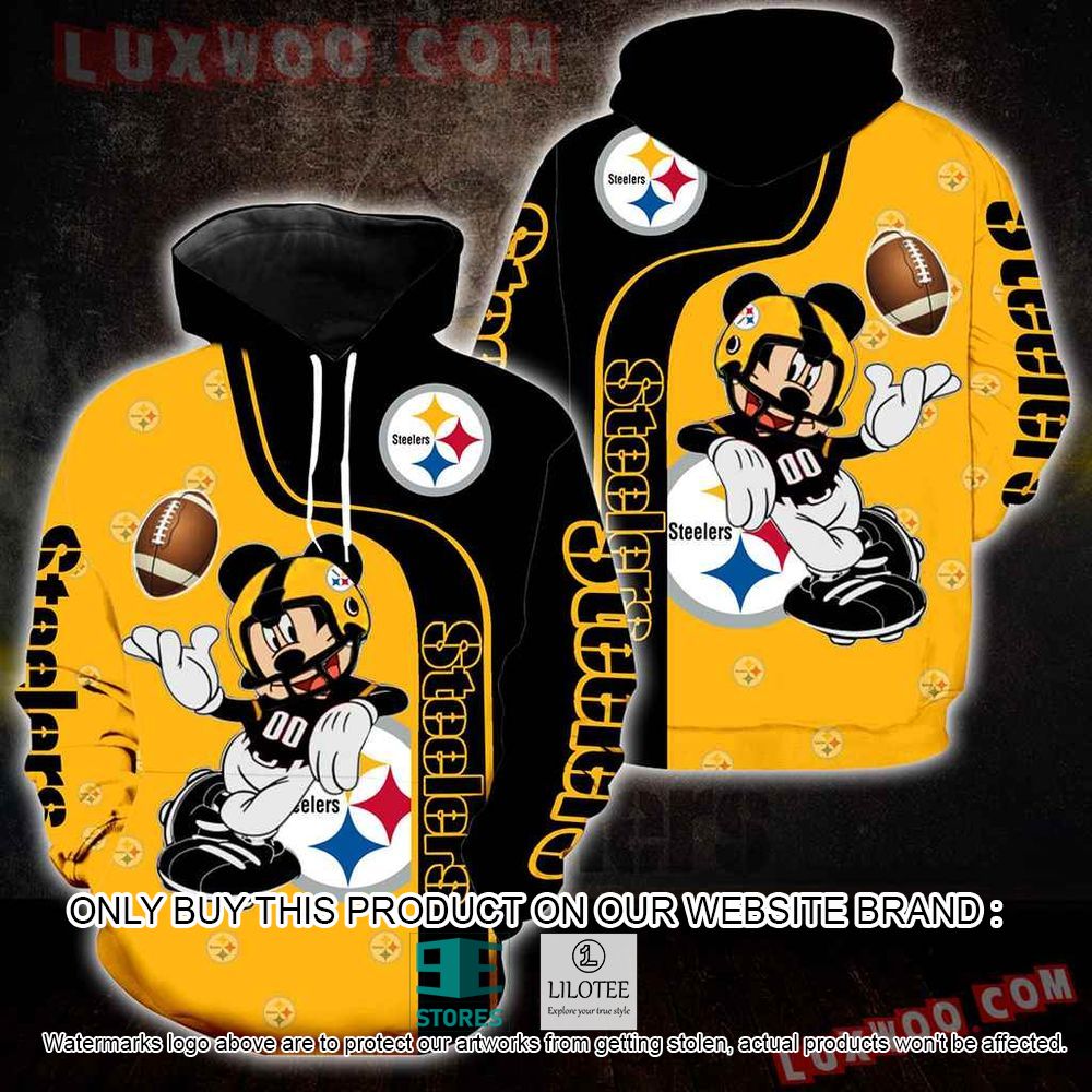 NFL Pittsburgh Steelers Mickey Mouse Black Yellow Color 3D Hoodie - LIMITED EDITION 10