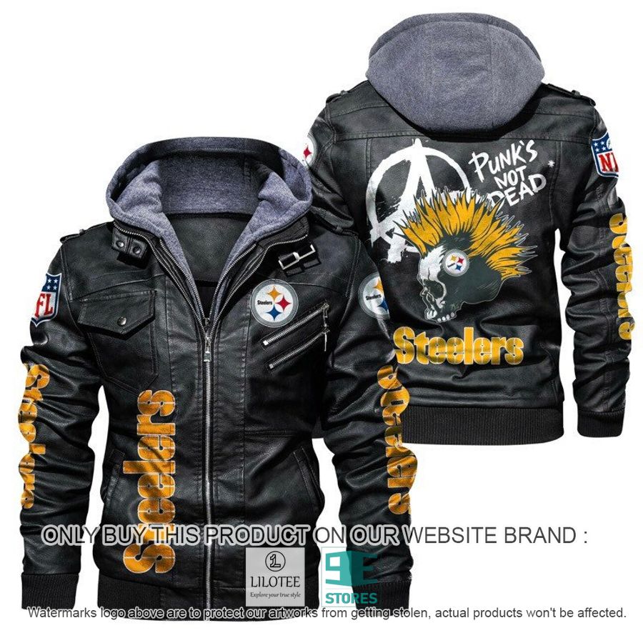 NFL Pittsburgh Steelers Punk's Not Dead Skull Leather Jacket - LIMITED EDITION 5
