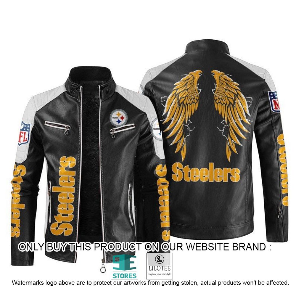 NFL Pittsburgh Steelers Wings Motor Block Leather Jacket - LIMITED EDITION 11