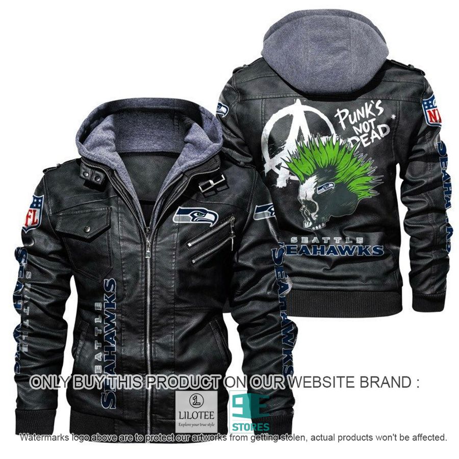 NFL Seattle Seahawks Punk's Not Dead Skull Leather Jacket - LIMITED EDITION 4