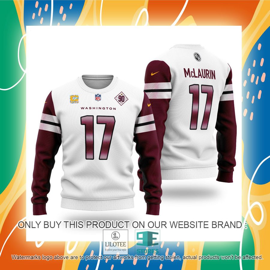 Alternative view of NFL Terry McLaurin 17 Washington Commanders white red Sweater - LIMITED EDITION