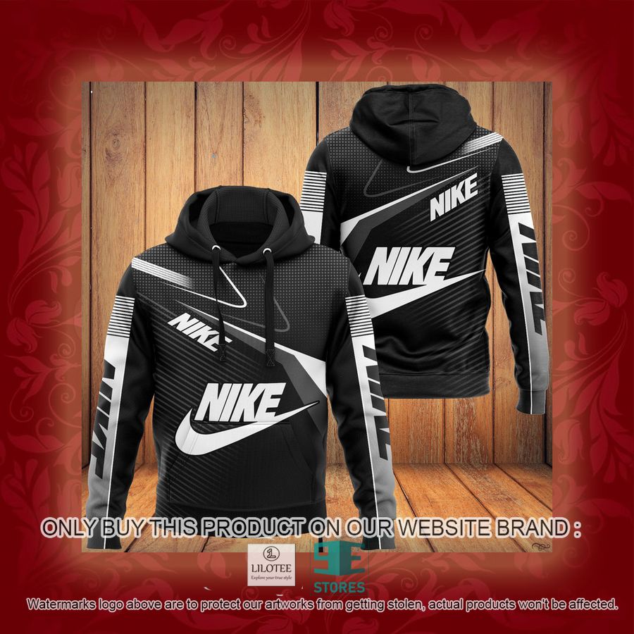 Nike Black grey 3D All Over Print Hoodie 3 Nike Black grey 3D All Over Print Hoodie - Image 3