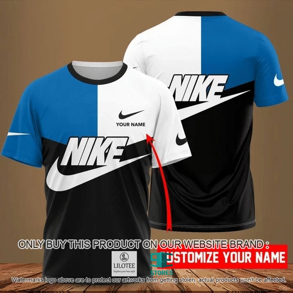 Nike Black White Blue Custom Name 3D Shirt - LIMITED EDITION 11
