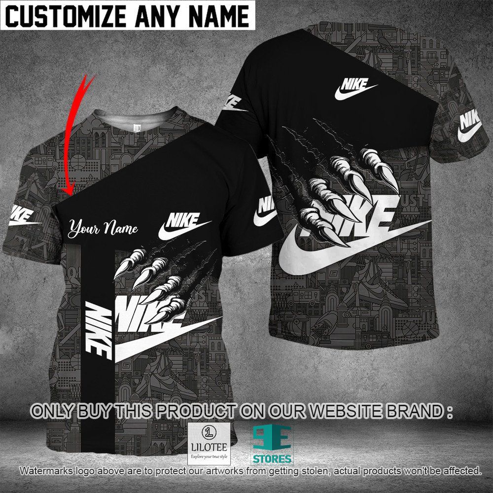 Nike Claws Black Grey Custom Name 3D Shirt - LIMITED EDITION 11