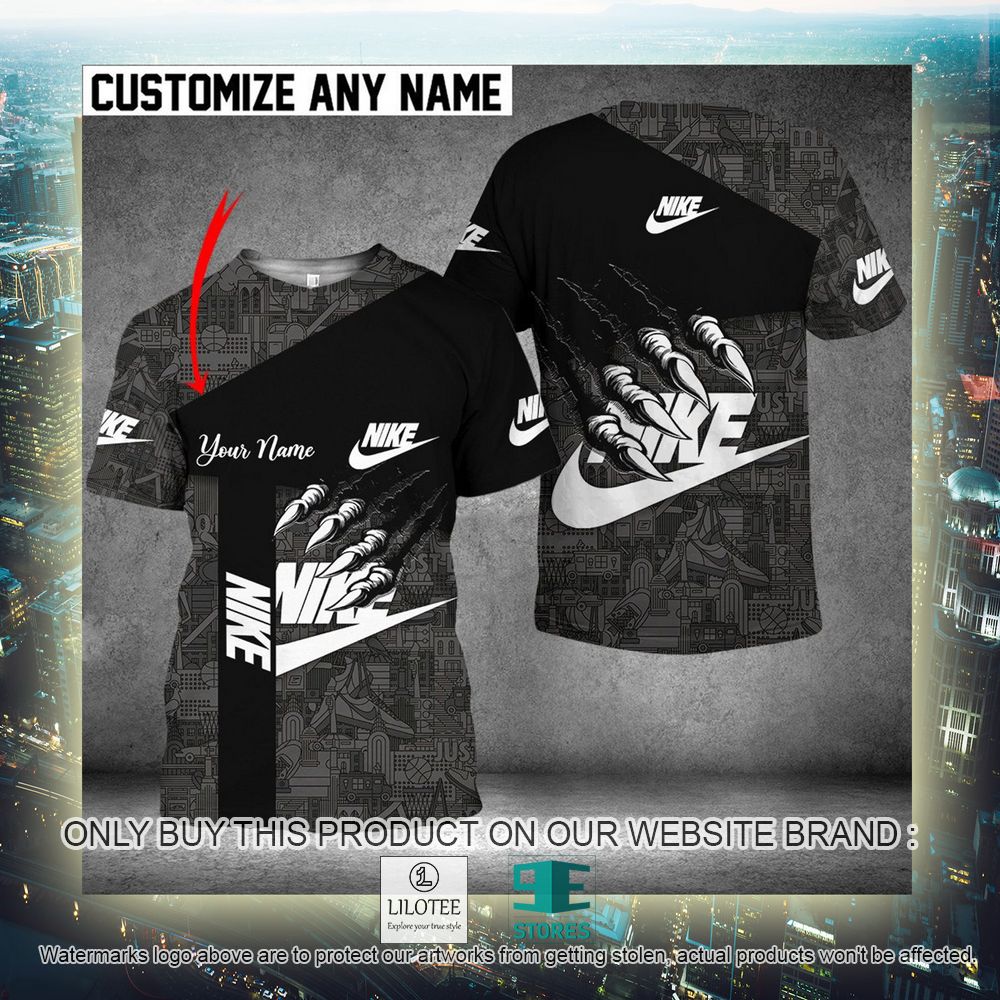 Alternative view of Nike Claws Black Grey Custom Name 3D Shirt - LIMITED EDITION