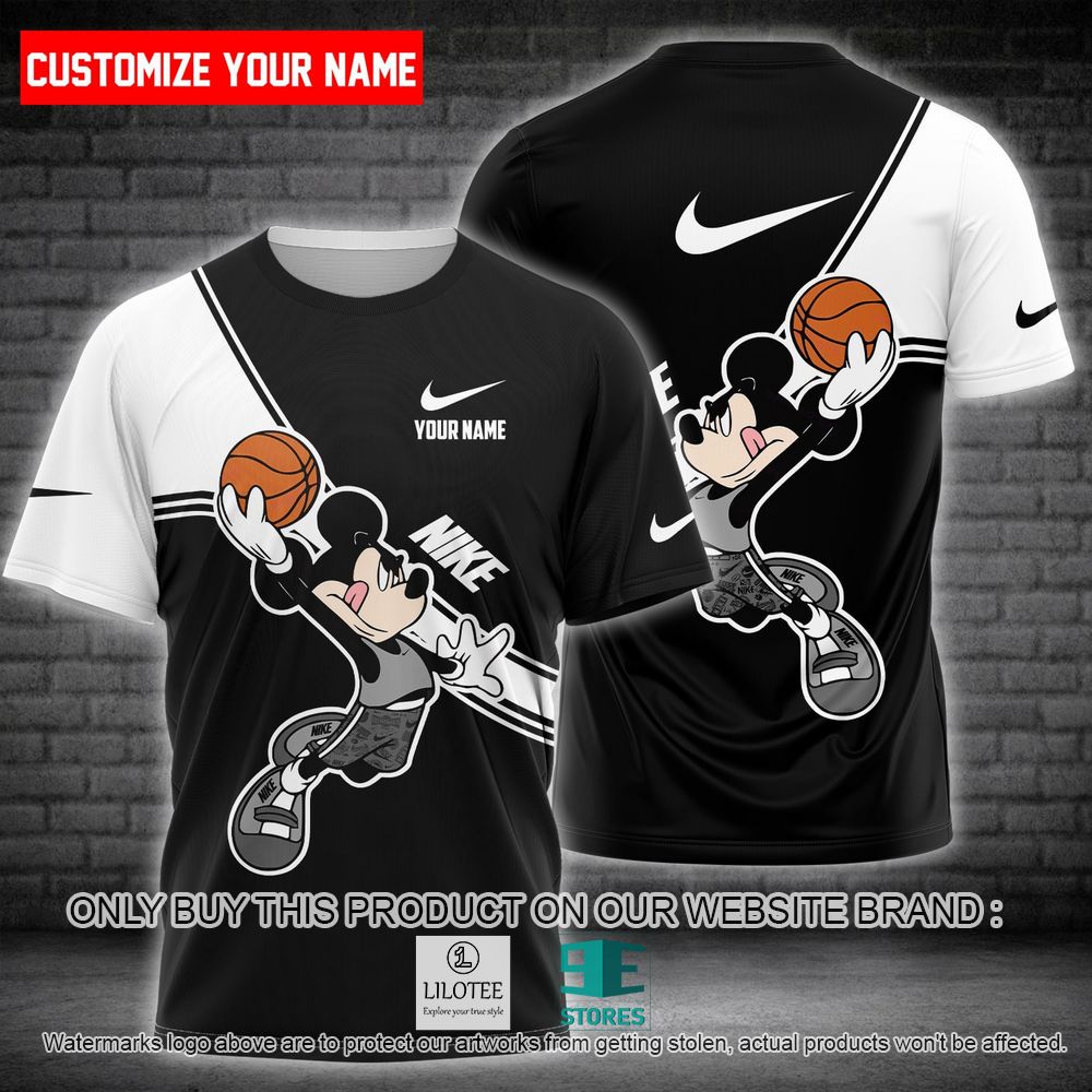 Nike Mickey Mouse Black White Custom Name 3D Shirt - LIMITED EDITION 11
