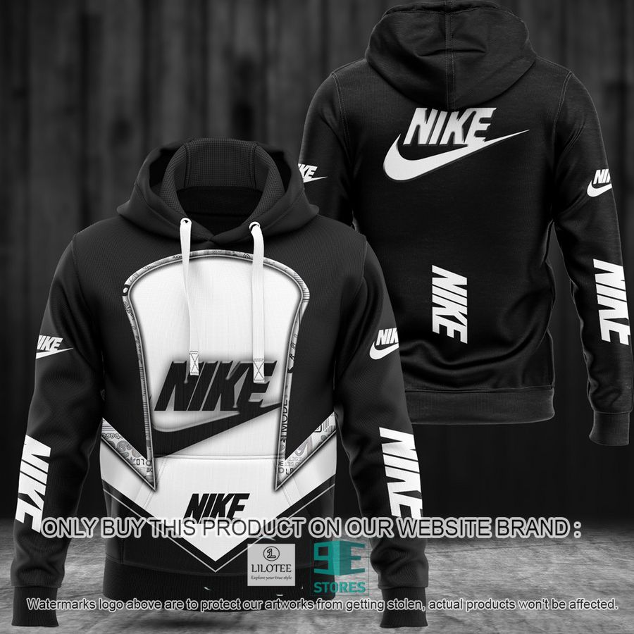 Nike white pattern black colors 3D All Over Print Hoodie 8