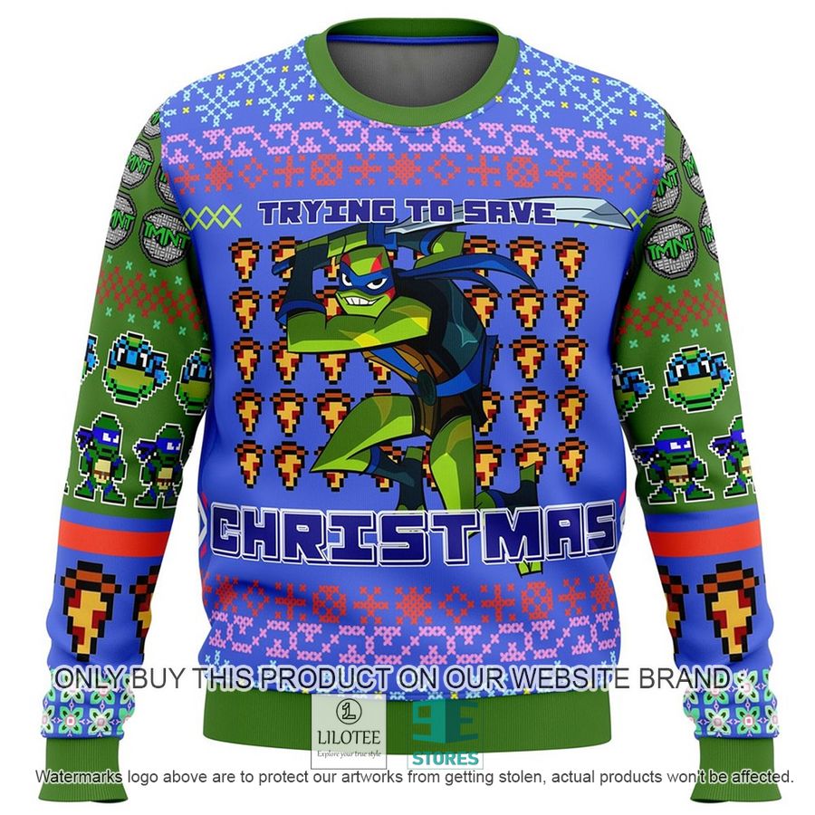 Ninja Turtle Leonardo Trying To Save Christmas Ugly Christmas Sweater - LIMITED EDITION 3