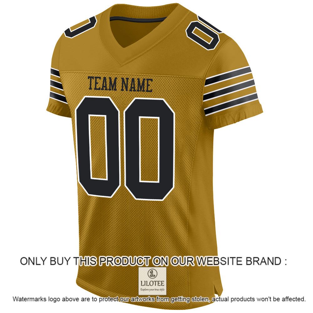 Alternative view of Old Gold Black-White Mesh Authentic Personalized Football Jersey - LIMITED EDITION
