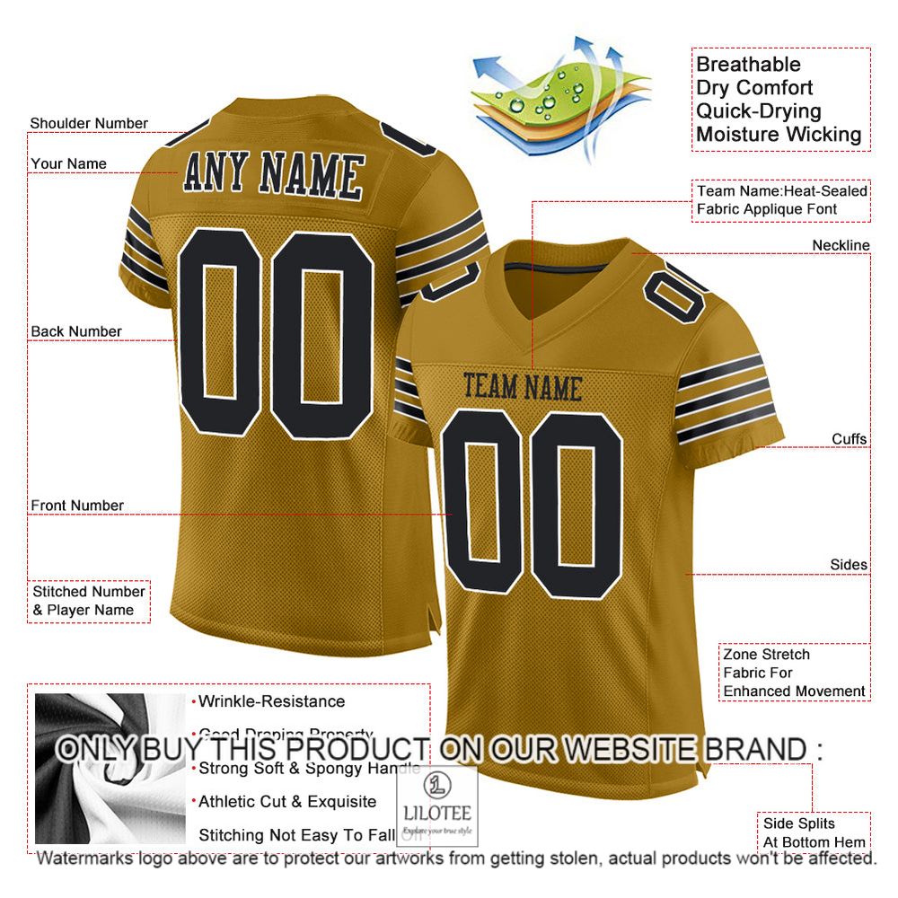 Old Gold Black-White Mesh Authentic Personalized Football Jersey - LIMITED EDITION 4 Old Gold Black-White Mesh Authentic Personalized Football Jersey - LIMITED EDITION - Image 4