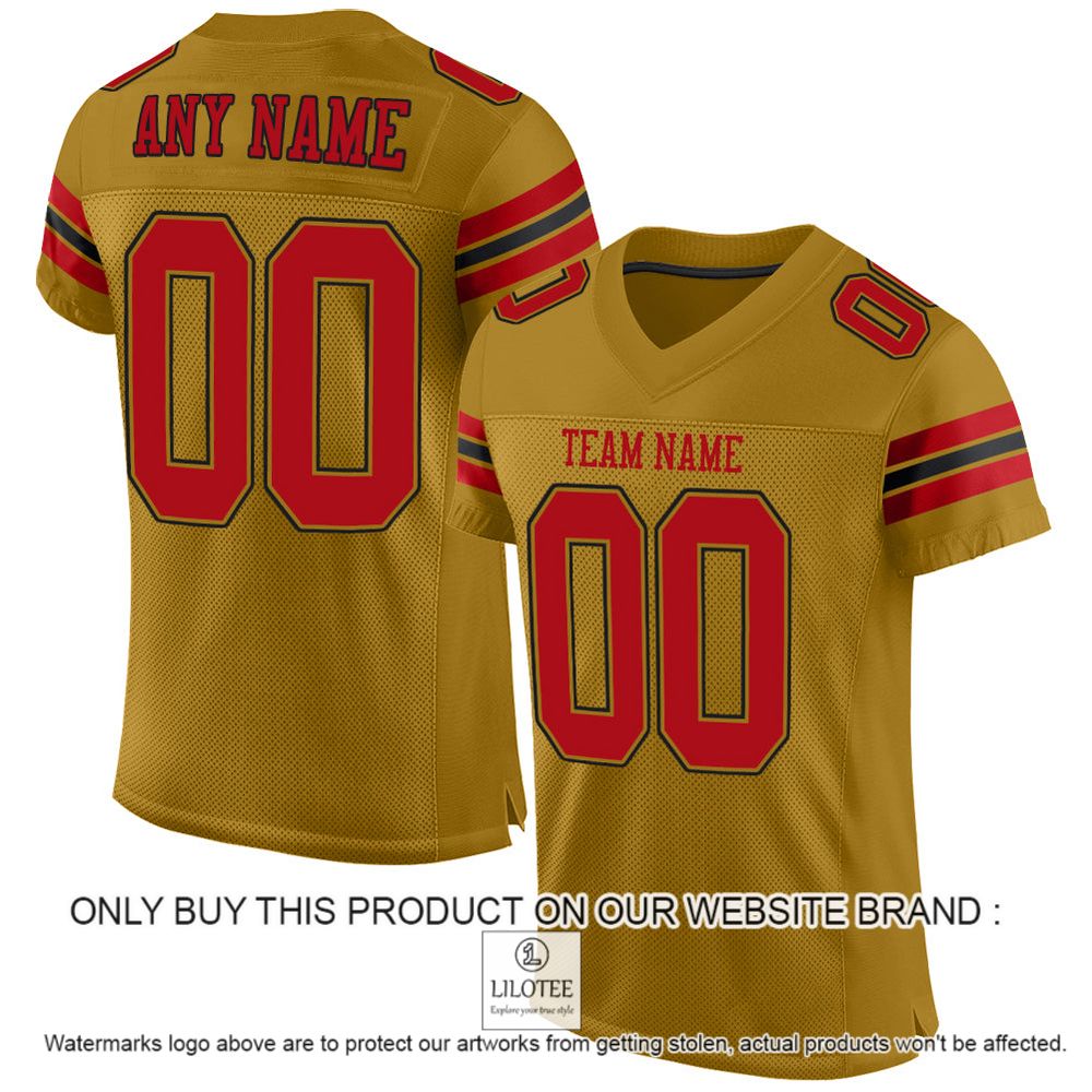 Old Gold Red-Black Mesh Authentic Personalized Football Jersey - LIMITED EDITION 10