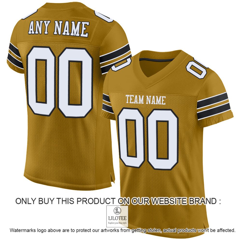Old Gold White-Black Mesh Authentic Personalized Football Jersey - LIMITED EDITION 10