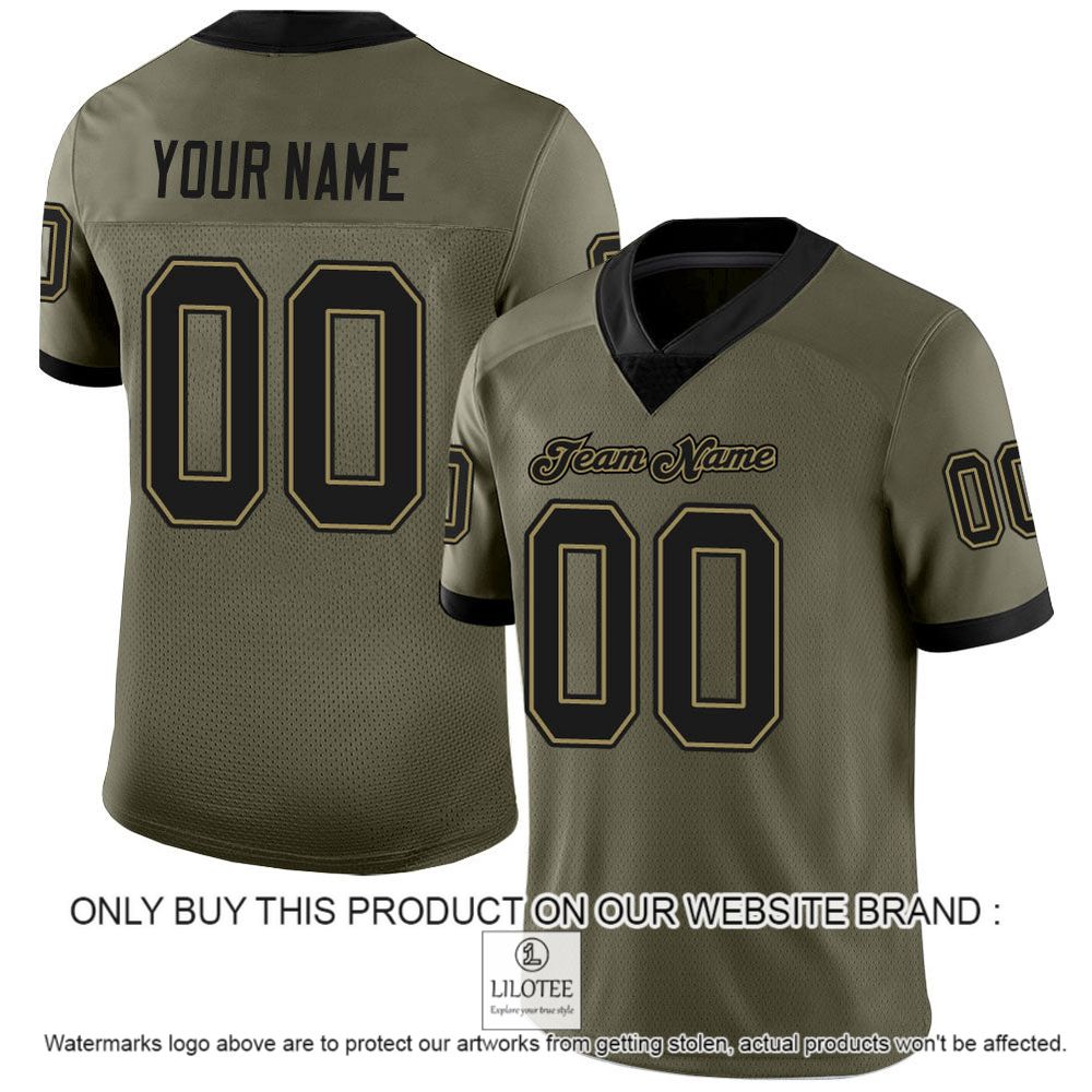 Olive Black-Old Gold Mesh Salute To Service Personalized Football Jersey - LIMITED EDITION 9