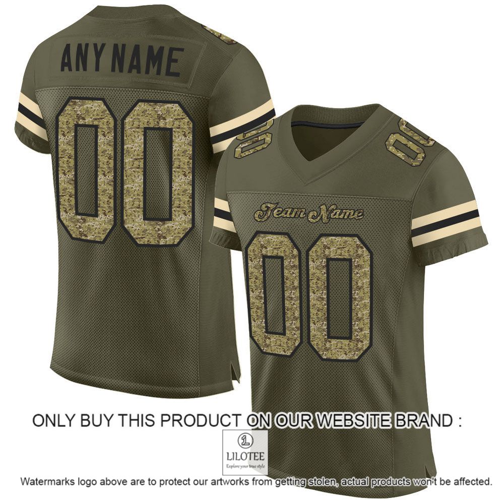 Olive Camo-Black Mesh Authentic Salute To Service Personalized Football Jersey - LIMITED EDITION 9