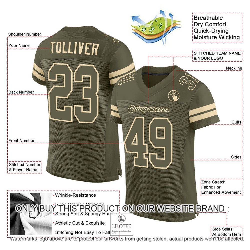 Alternative view of Olive Olive-Cream Mesh Authentic Salute To Service Personalized Football Jersey - LIMITED EDITION