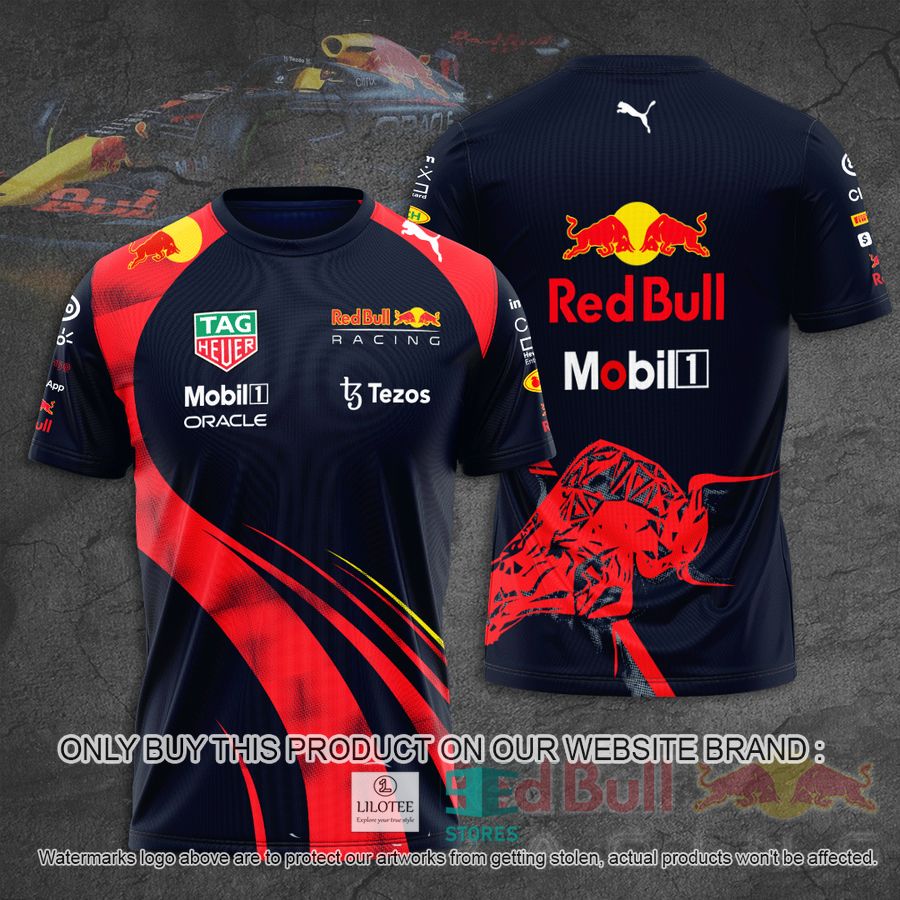 Oracle Red Bull Racing Tezos Mobil 1 Red Navy 3D T-Shirt 9