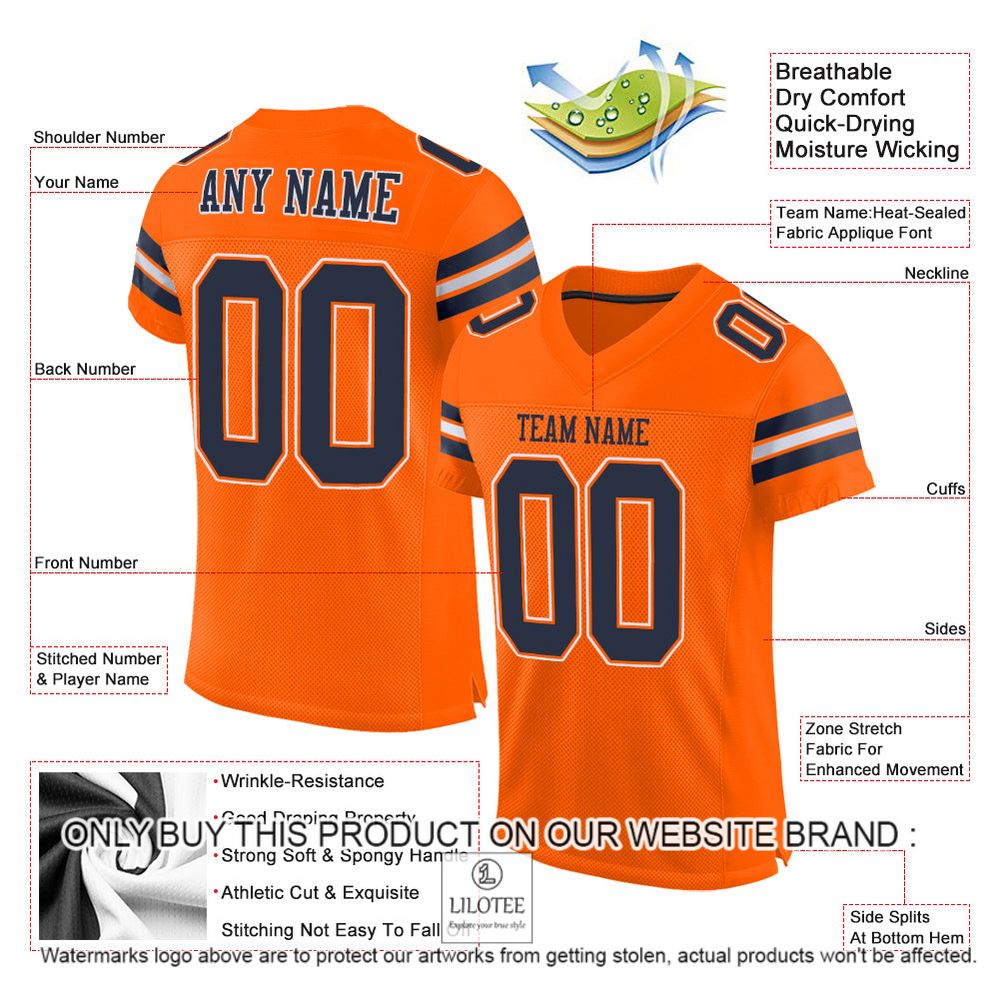 Orange Navy-White Mesh Authentic Personalized Football Jersey - LIMITED EDITION 4 Orange Navy-White Mesh Authentic Personalized Football Jersey - LIMITED EDITION - Image 4