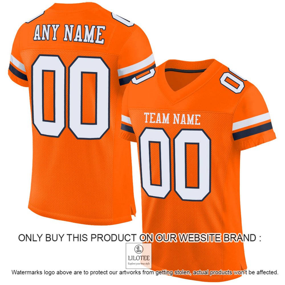 Orange White-Navy Mesh Authentic Personalized Football Jersey - LIMITED EDITION 10