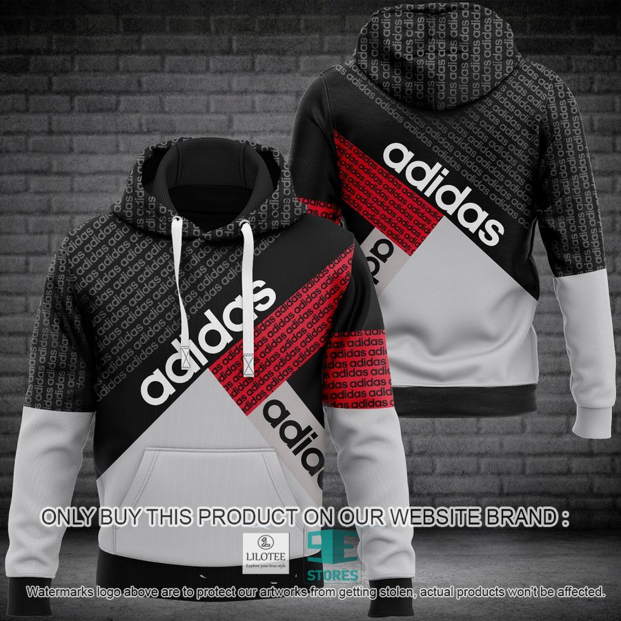 Adidas Letter Pattern Red Grey 3D All Over Print Hoodie 9