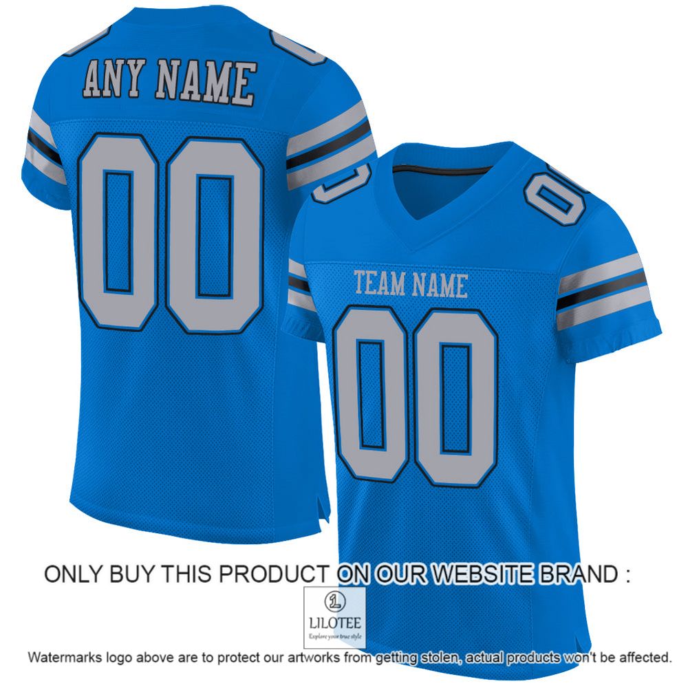 Panther Blue Light Gray-Black Mesh Authentic Personalized Football Jersey - LIMITED EDITION 10
