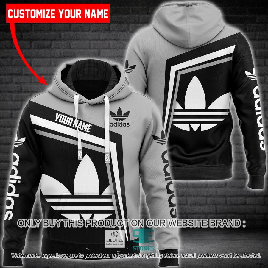 Personalized Adidas Black and Grey 3D All Over Print Hoodie 9