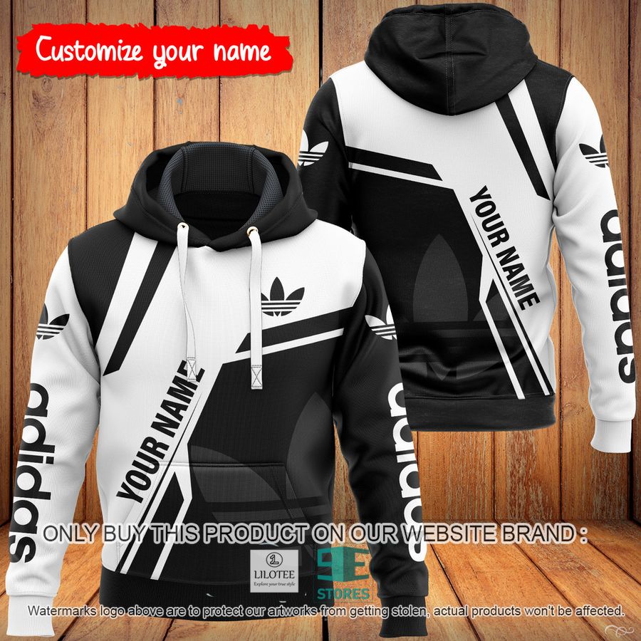 Personalized Adidas Black and White 3D All Over Print Hoodie 9