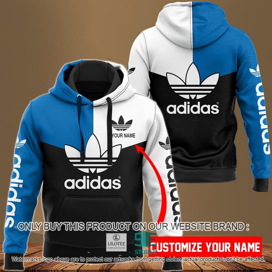 Personalized Adidas Blue Black and White 3D All Over Print Hoodie 8